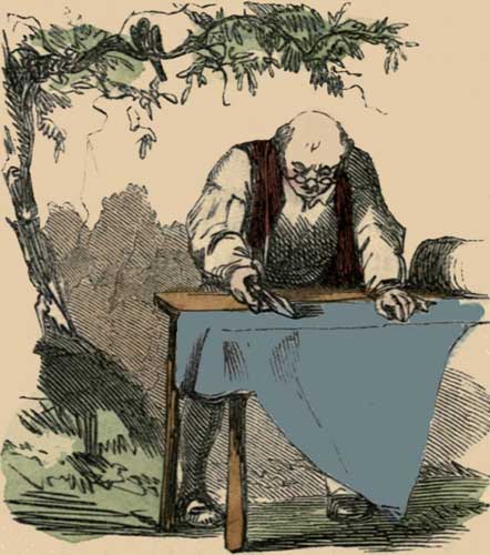 Illustration: A carrion crow sat upon an oak.