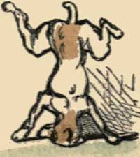 Illustration: The dog stood on his head.