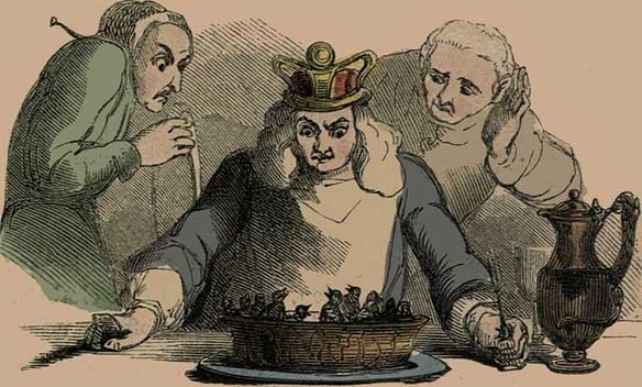 Illustration: Four-and-twenty blackbirds baked in a pie.