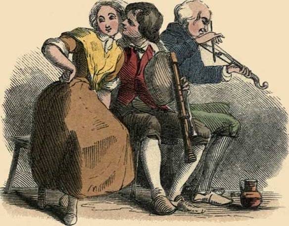 Illustration: The piper kiss'd the fiddler's wife.