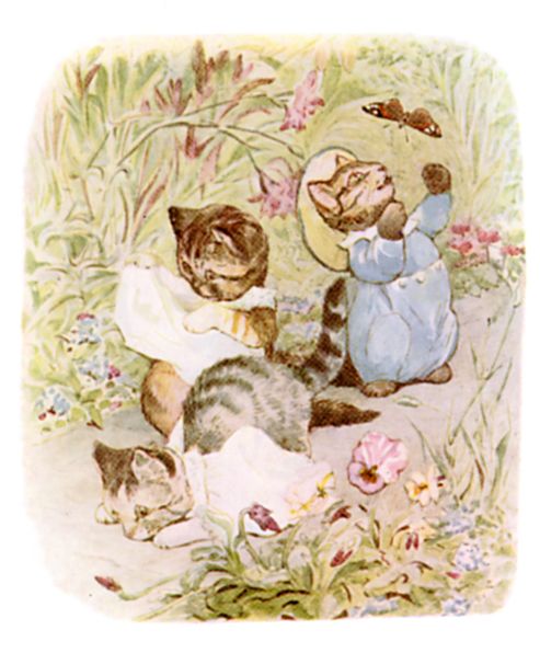 Illustration: Moppet and Mittens walked down the garden path unsteadily.